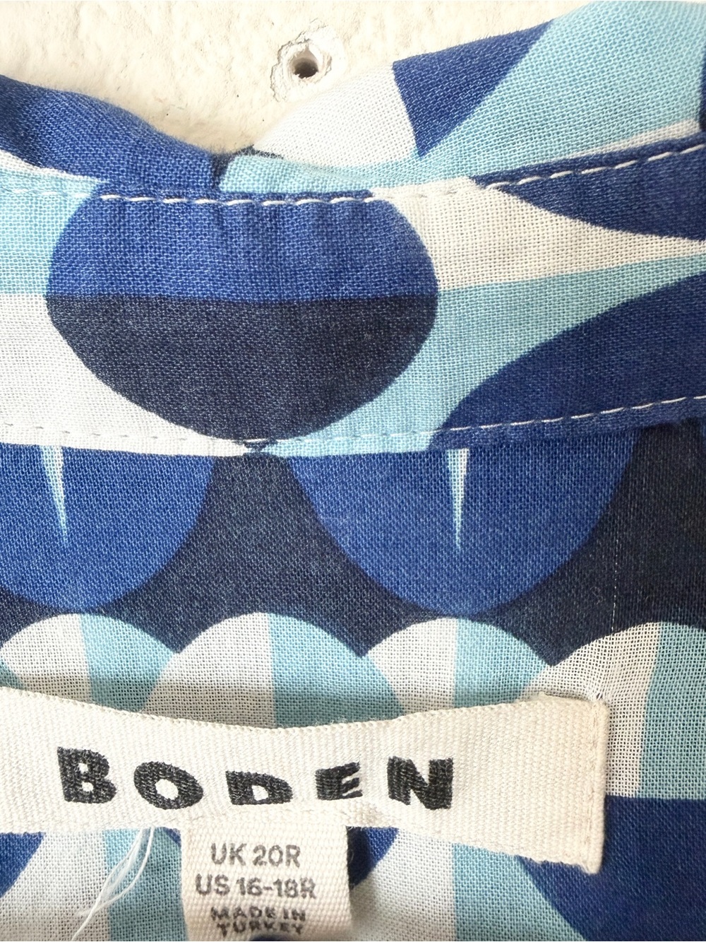 Boden US 16-18 Flo cotton midi shirt dress in blue geometric print - Picture 6 of 8